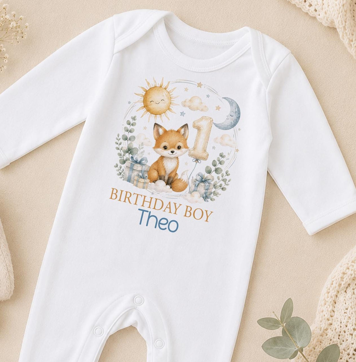 Personalised Fox 1st Birthday Outfit, Cake Smash Set