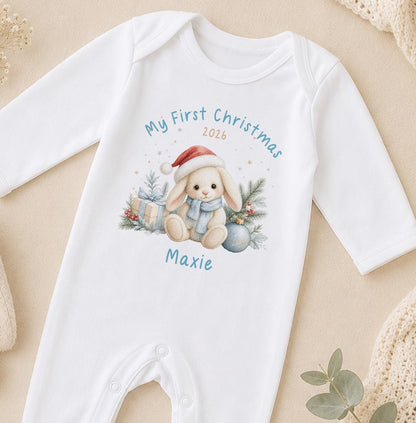 Personalised Baby Christmas Outfit - Bunny Santa Hat, First Christmas 2026