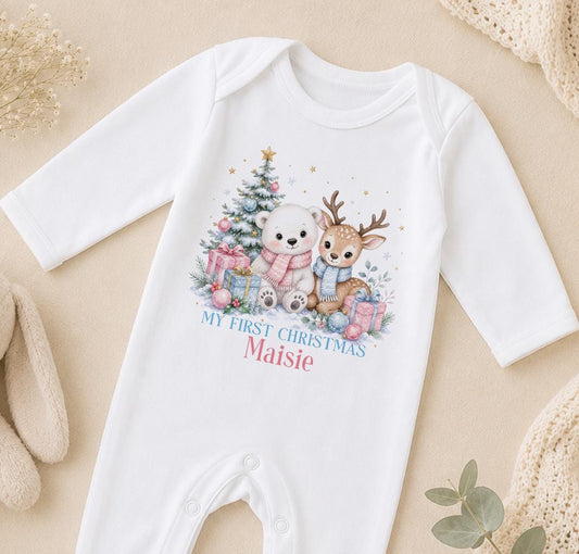 Personalised First Christmas Baby Outfit, 2026 Polar Bear Vest Gift