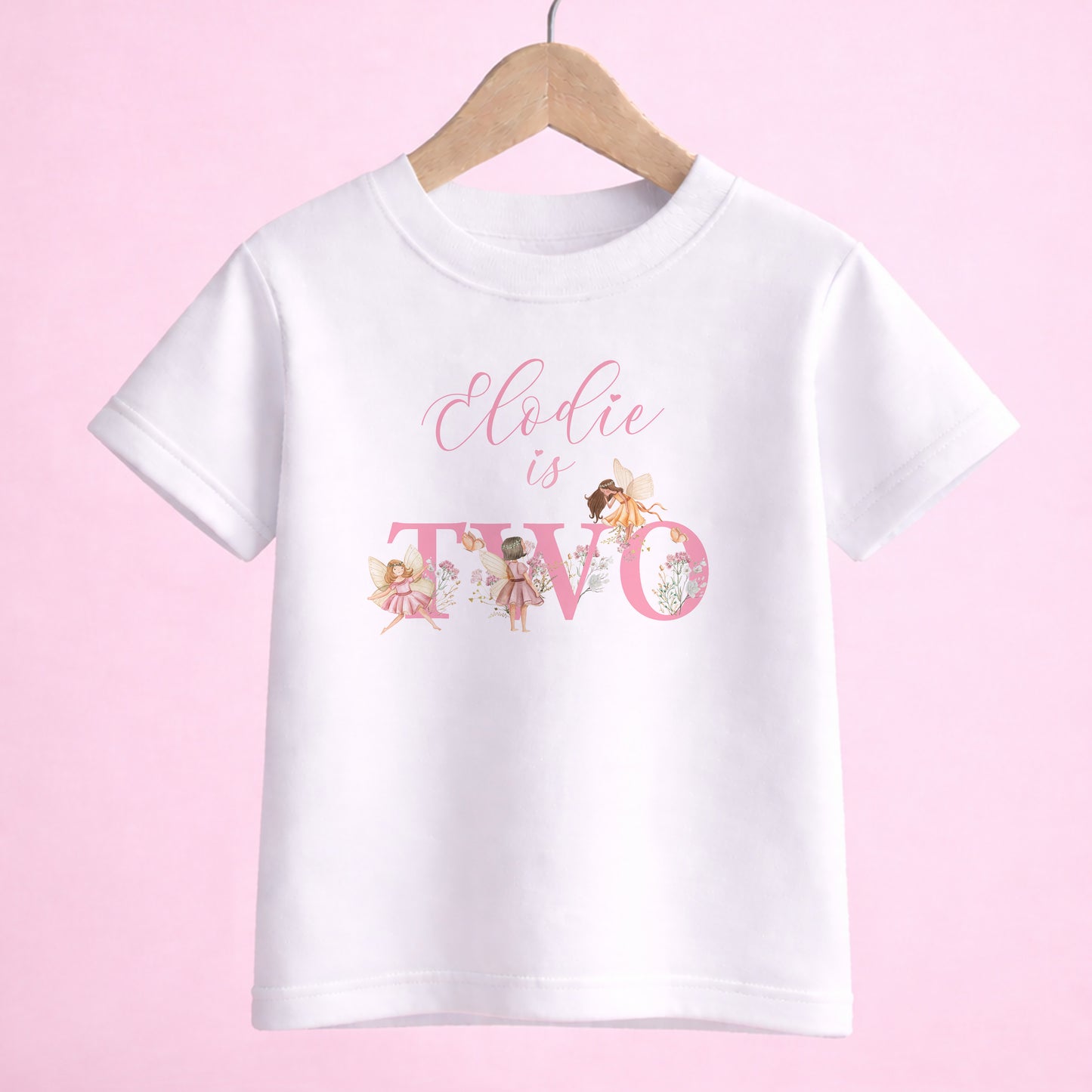 Round sticker labels showing the girls t-shirt design