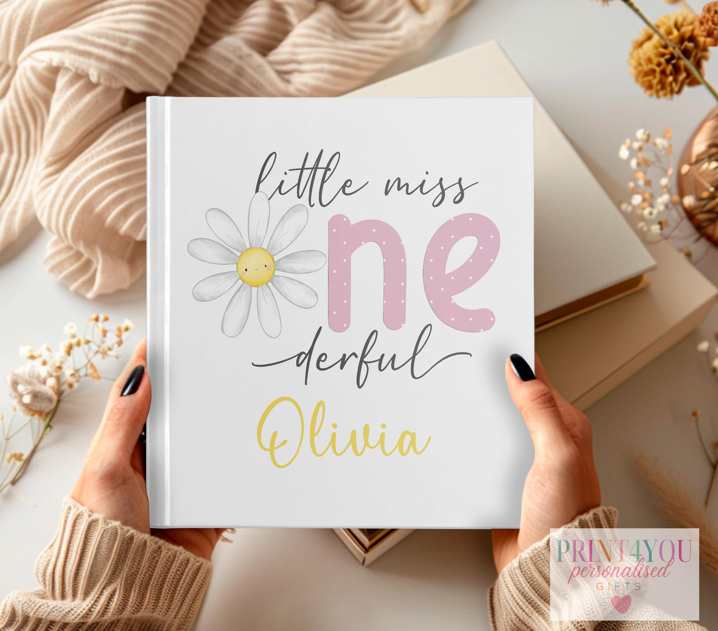 Personalised Baby Photo Album – Daisy Themed Keepsake Memory Book For First Birthday Gift - Default Title
