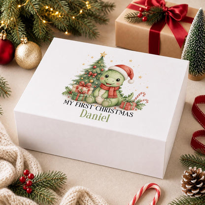 Personalised Baby Christmas Box, Dinosaur Keepsake, Boy 2026 Gift