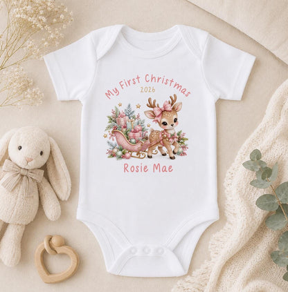 Personalised Baby Christmas Outfit - Deer Sleigh, First Christmas 2026