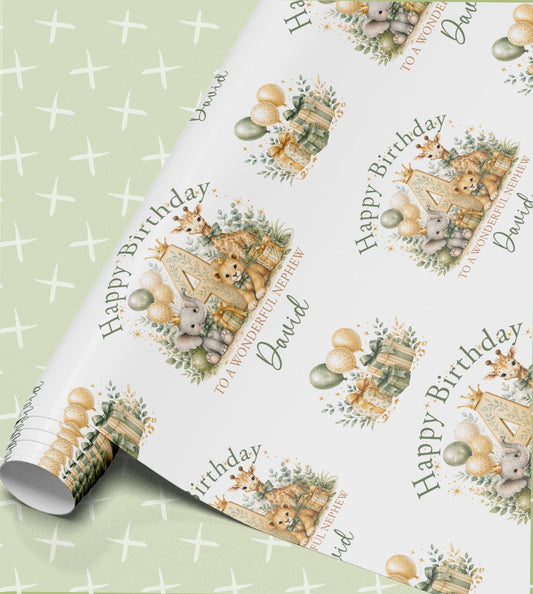 Personalised Safari Wrapping Paper | Birthday Gift Wrap, Ages 1-10