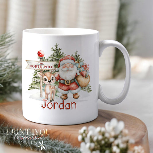 Personalised Christmas Mug – Festive Ceramic Mug With Santa Reindeer Design - No thanks