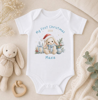 Personalised Baby Christmas Outfit - Bunny Santa Hat, First Christmas 2026