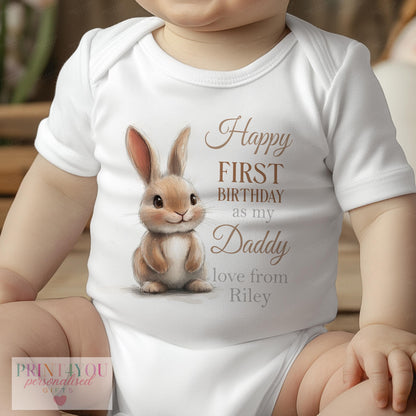 Personalised Daddy Bunny first birthday vest, customised with your baby's name.