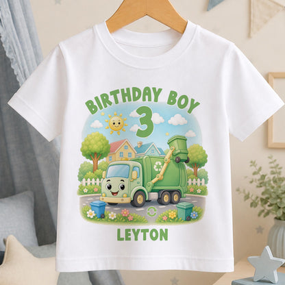 Personalised Garbage Truck Birthday Shirt - Green Recycle Truck Tee