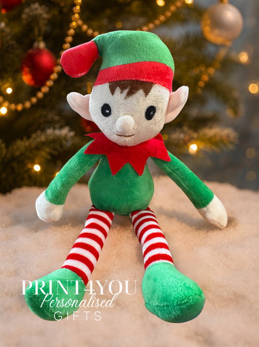 Christmas Elf Plush – Personalised Stuffed Elf Toy with Striped Legs – Holiday Gift