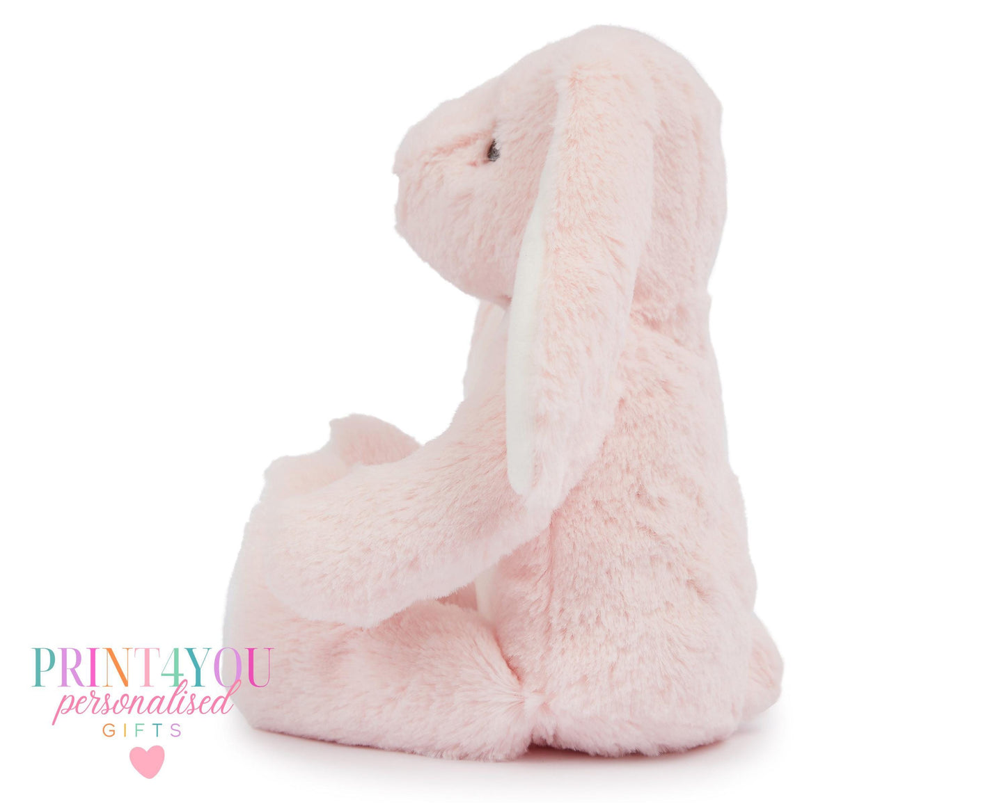 Personalised first birthday bunny soft toy, safari design, folded ears detail