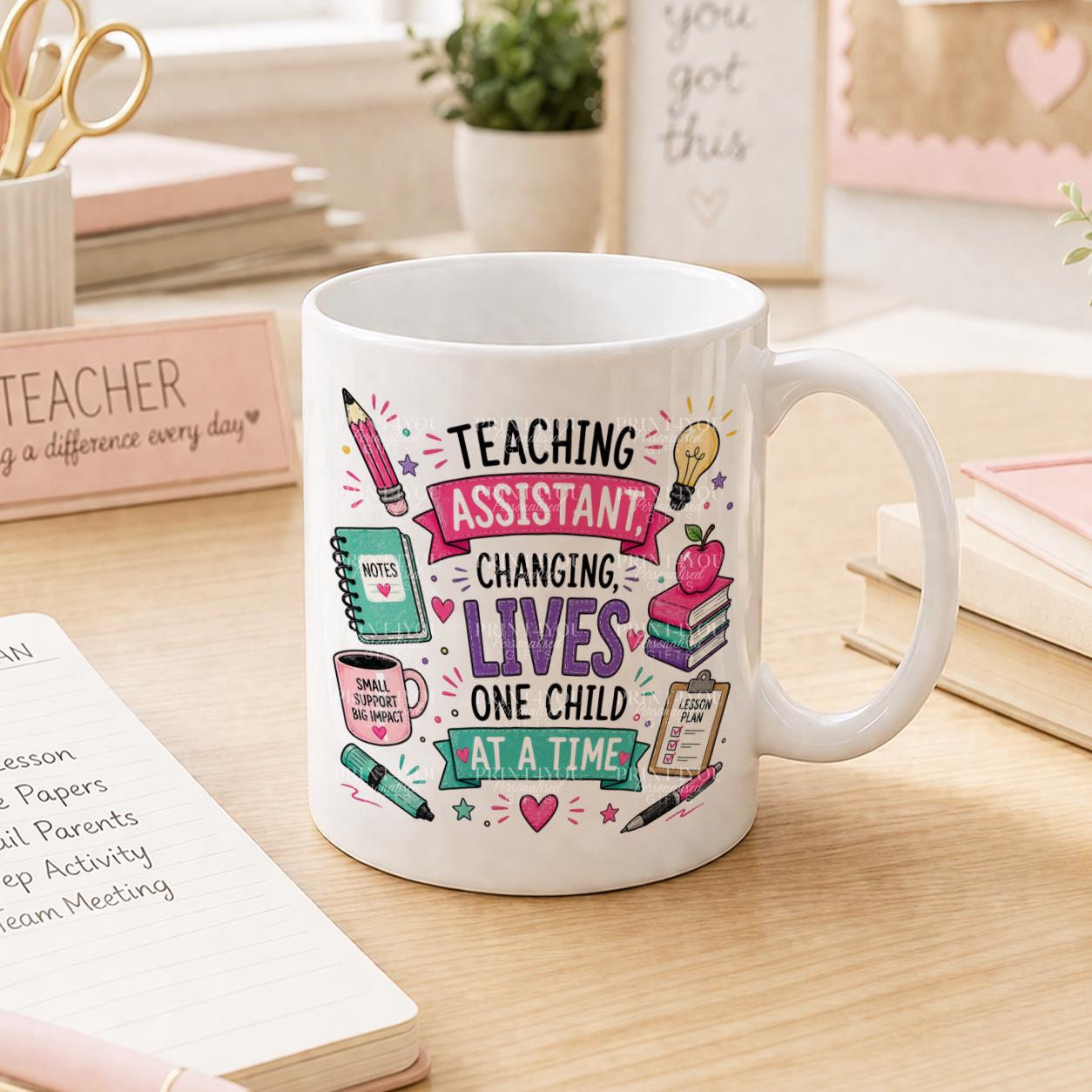 Personalised teaching assistant mug, ceramic TA thank you gift