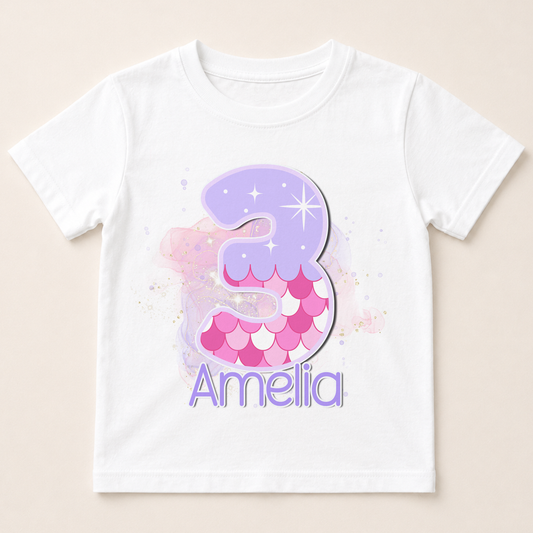 Children's clothing with the mermaid birthday t-shirt design