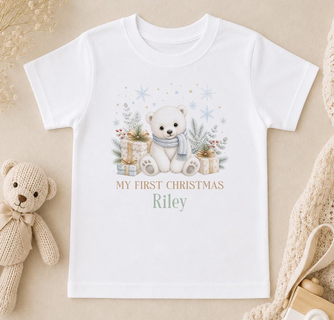Personalised Baby Christmas Outfit, Polar Bear 2026 Sleepsuit, Bib