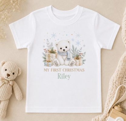 Personalised Baby Christmas Outfit, Polar Bear 2026 Sleepsuit, Bib