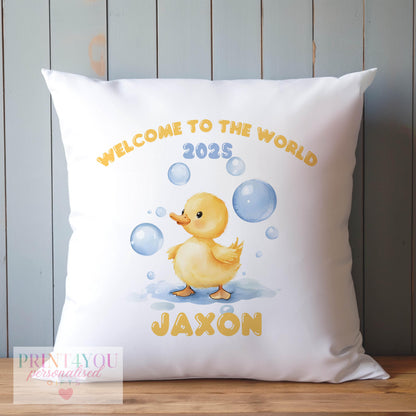 Personalised off-white cushion cover laid flat, cover-only version