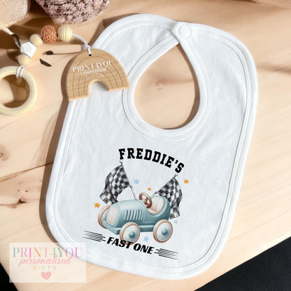 First Birthday Outfit – Personalised Baby Clothes | Racing Car Theme Vest & Bib