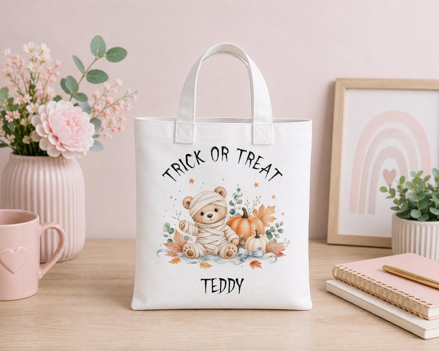 Personalised Halloween Trick or Treat Bag - Mummy Teddy Bear Tote