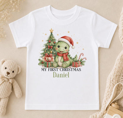Personalised First Christmas Outfit, Dinosaur Baby Vest, Sleepsuit
