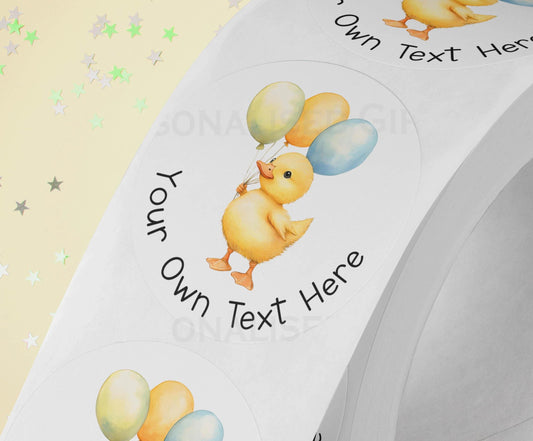 Personalised Yellow Duck Stickers – 5cm High Gloss Waterproof for Party Bags Gifts, Duck mixed balloons - Strips (5cm each)