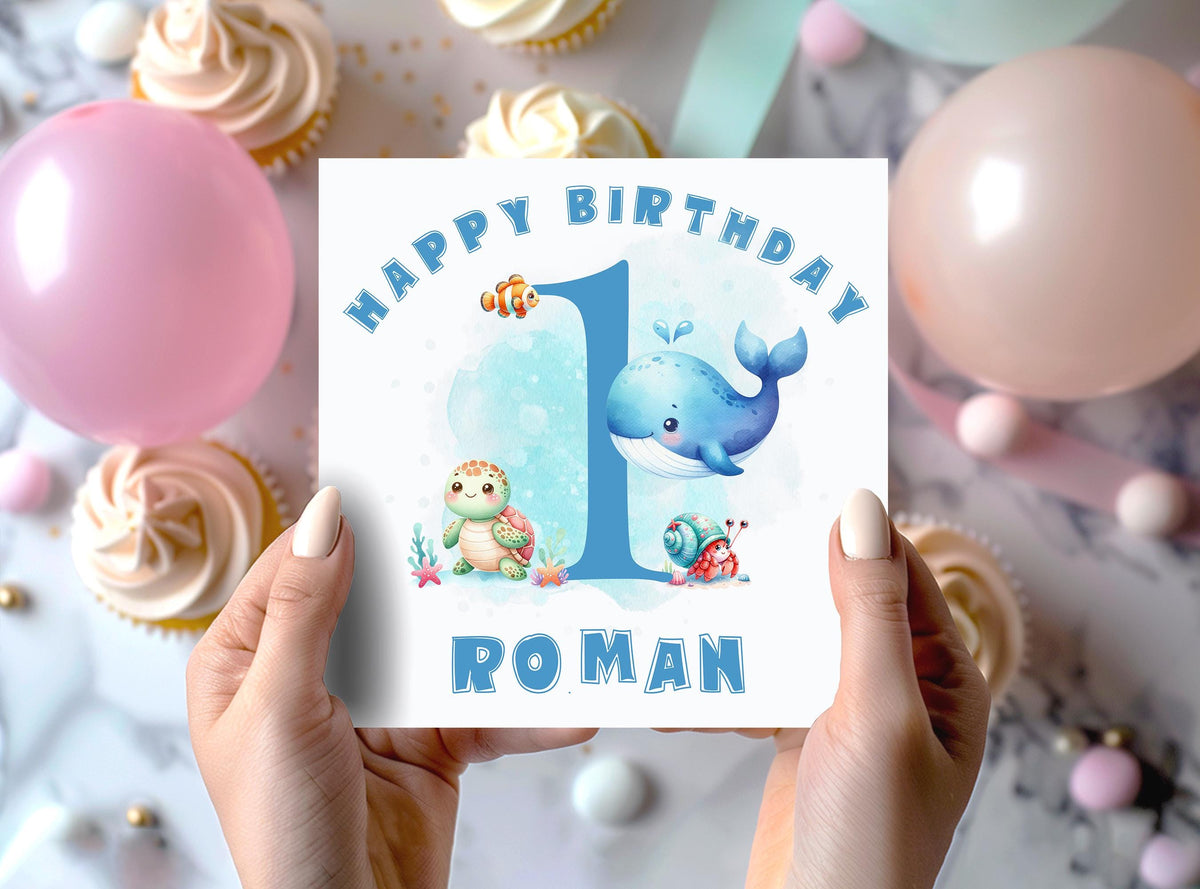 Personalised under the sea birthday card, front and inside personalisation option