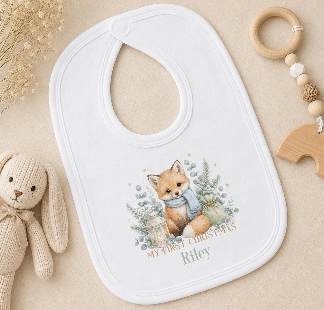 Personalised First Christmas Baby Outfit 2026, Fox Vest, Sleepsuit