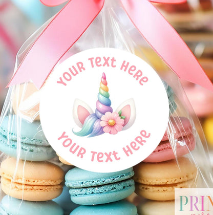 Personalised Unicorn horn Birthday Stickers – High – Quality Shiny White Gloss 5cm Stickers – Perfect for Party Bags, Wedding Favours - Strips (5cm each)