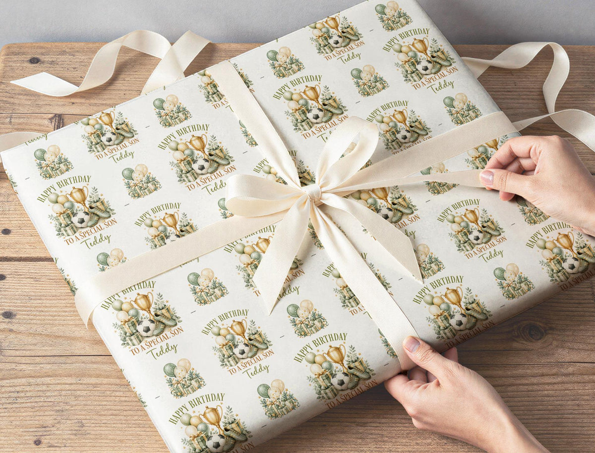 Personalised Football Wrapping Paper, Birthday Gift Wrap
