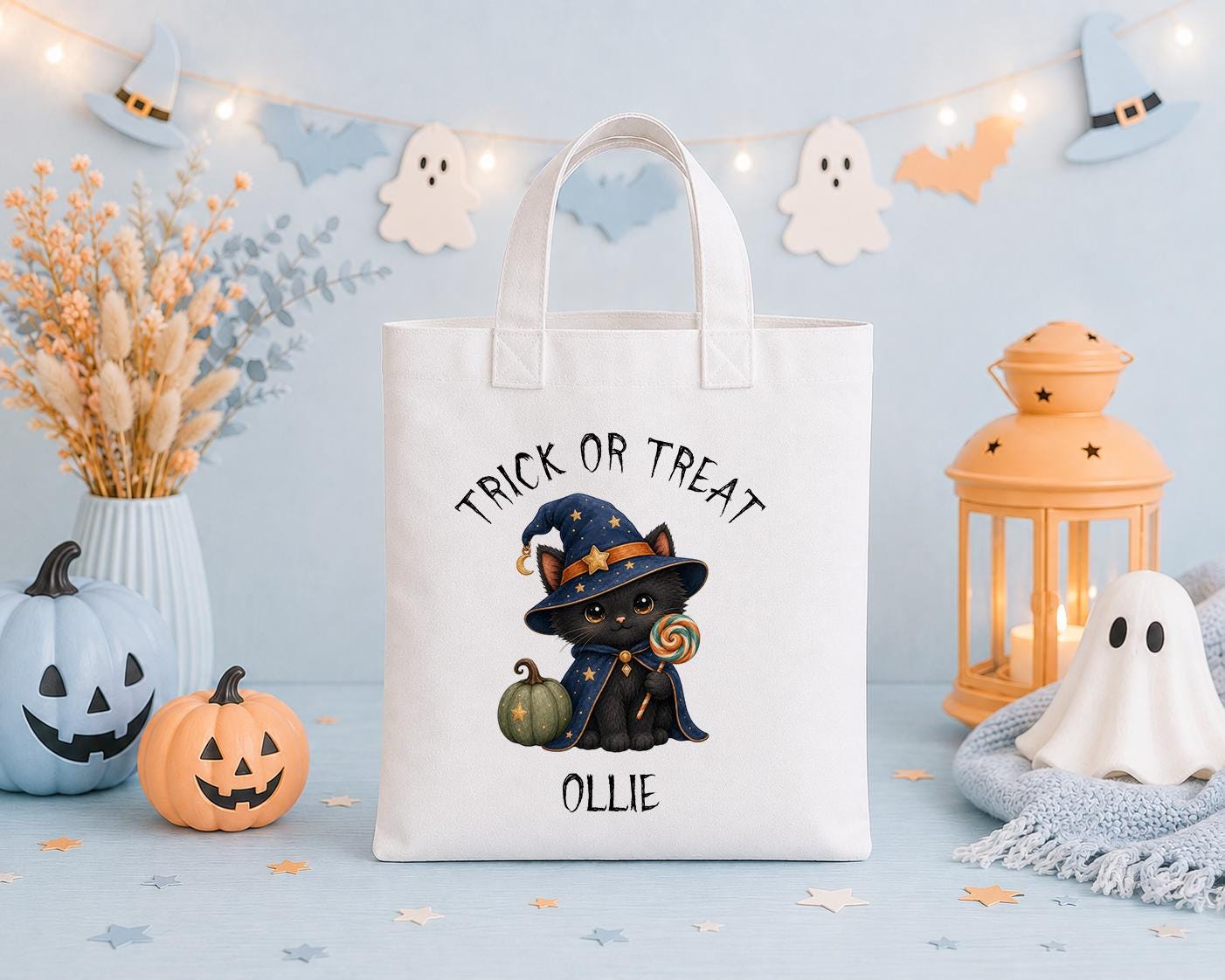 Personalised Halloween Trick or Treat Bag - Witch Cat Tote