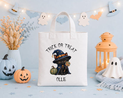 Personalised Halloween Trick or Treat Bag - Witch Cat Tote