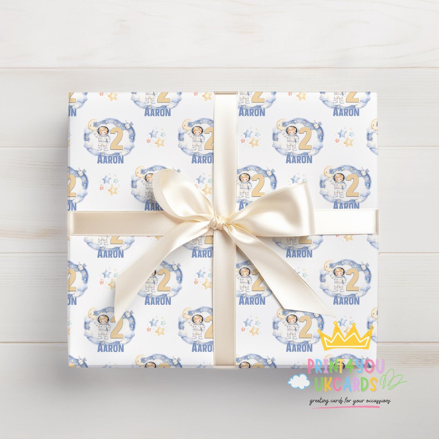 Personalised galaxy birthday wrapping paper printed to order