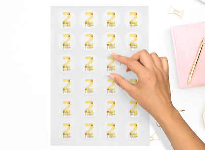Personalised bee birthday party stickers, yellow gloss strips for favours and gift bags
