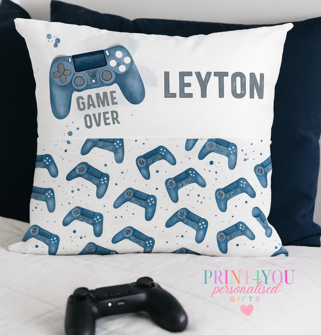 Personalised Gamer Cushion – Custom Name Controller Book Pocket Pillow for Boys Gaming Room - Cushion cover only