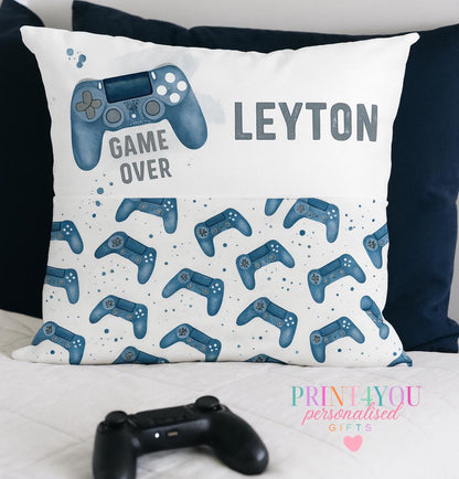 Personalised Gamer Cushion – Custom Name Controller Book Pocket Pillow for Boys Gaming Room - Cushion cover only