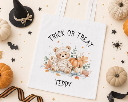 Personalised Halloween Trick or Treat Bag - Mummy Teddy Bear Tote