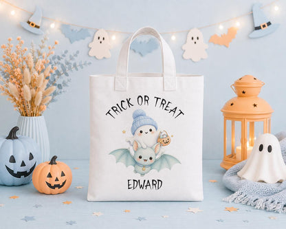 Personalised Halloween Trick or Treat Bag - Ghost & Bat Mini Tote