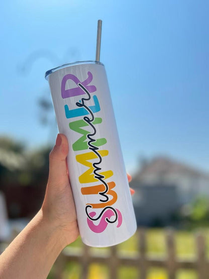 Personalised 20oz Insulated Tumbler – Colourful Rainbow Name