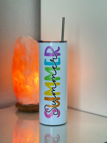 Personalised 20oz Insulated Tumbler – Colourful Rainbow Name
