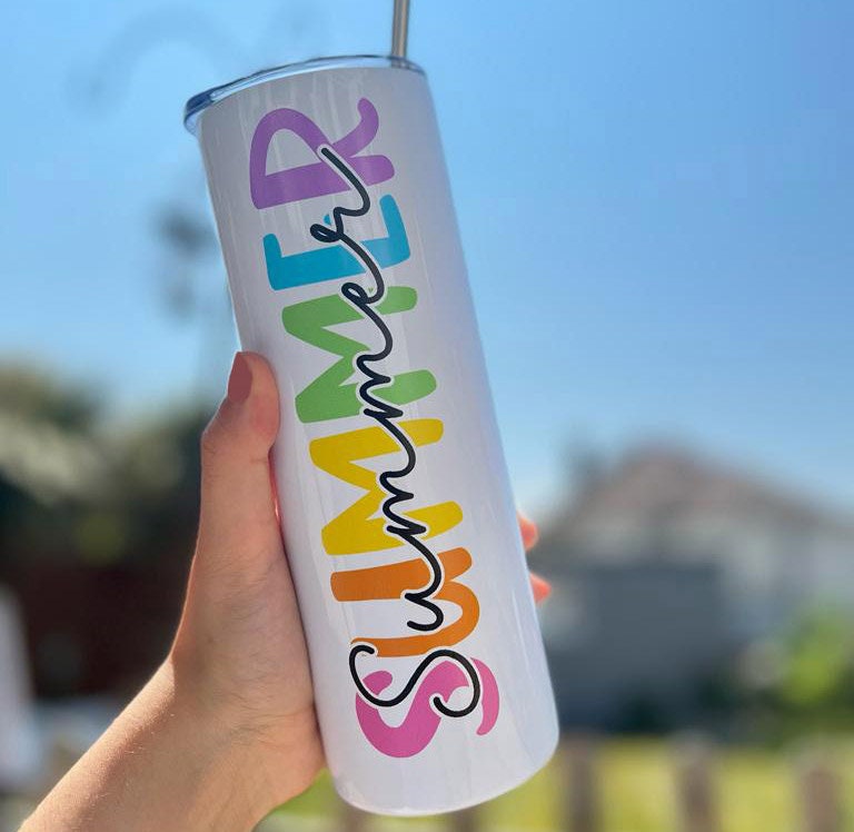 Personalised 20oz Insulated Tumbler – Colourful Rainbow Name