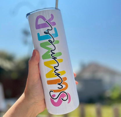 Personalised 20oz Insulated Tumbler – Colourful Rainbow Name