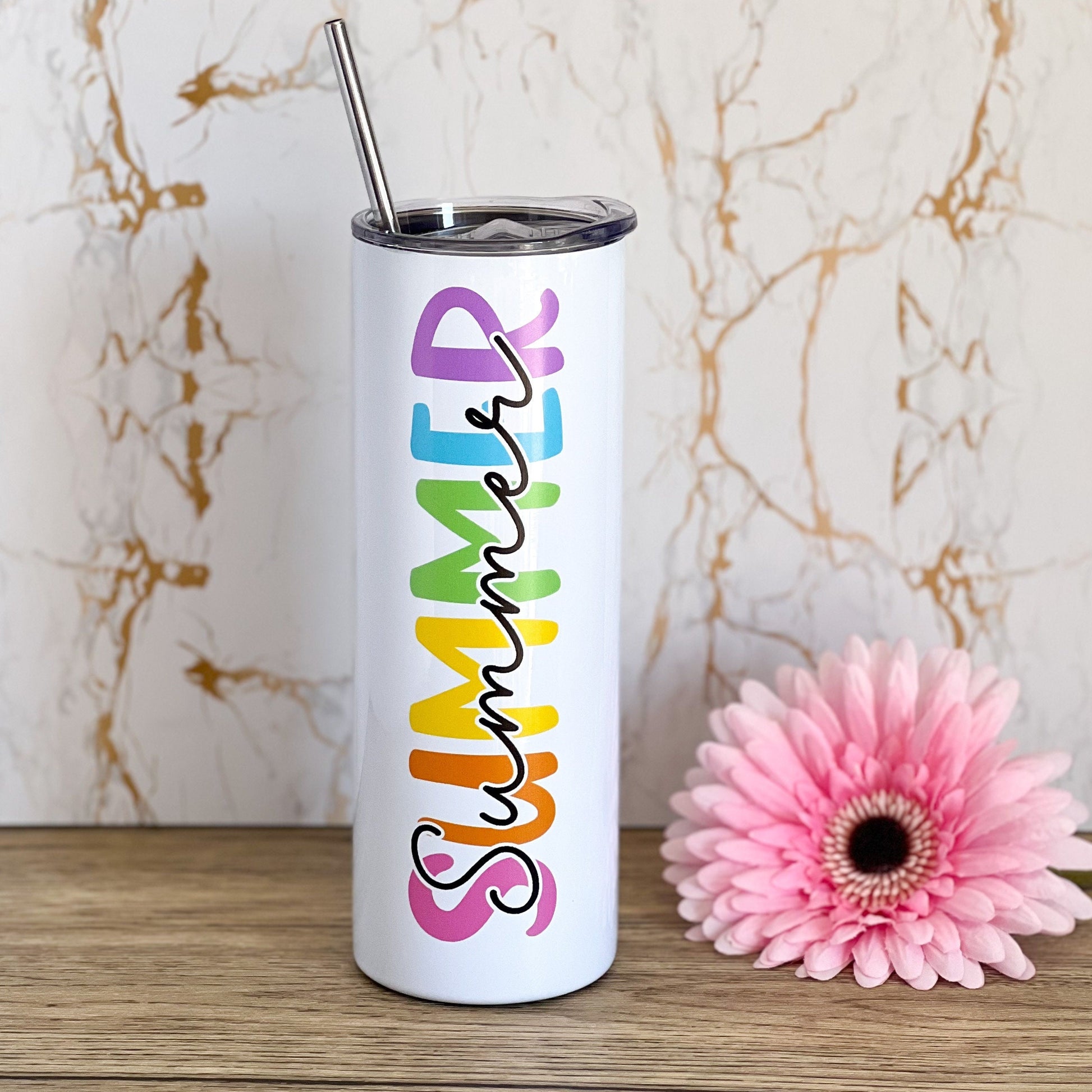 Personalised 20oz Insulated Tumbler – Colourful Rainbow Name