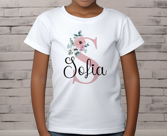 Children's White Cotton Personalised T – shirt – Pink Alphabet Letter - 6-12 months  T-shirt