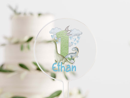Personalised dinosaur acrylic cake topper for boys birthday, numbers 1 to 10