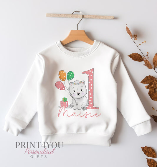 Personalised First Birthday Jumper – Soft Cotton Sweatshirt with Cute Polar Bear Print - 6-12m SWEATSHIRT