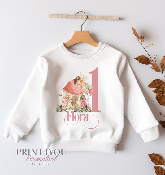 First Birthday Jumper – Personalised Soft Cotton Sweatshirt With Fairy Toadstool Design - 6-12m