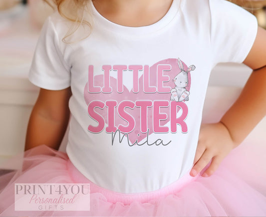 Promoted to Big Sister Heart Design White Personalised Cotton T – Shirt, Big Sister Top, Big Sister Gift, Pregnancy Announcement, Pastel Color - 6-12 months  T-shirt