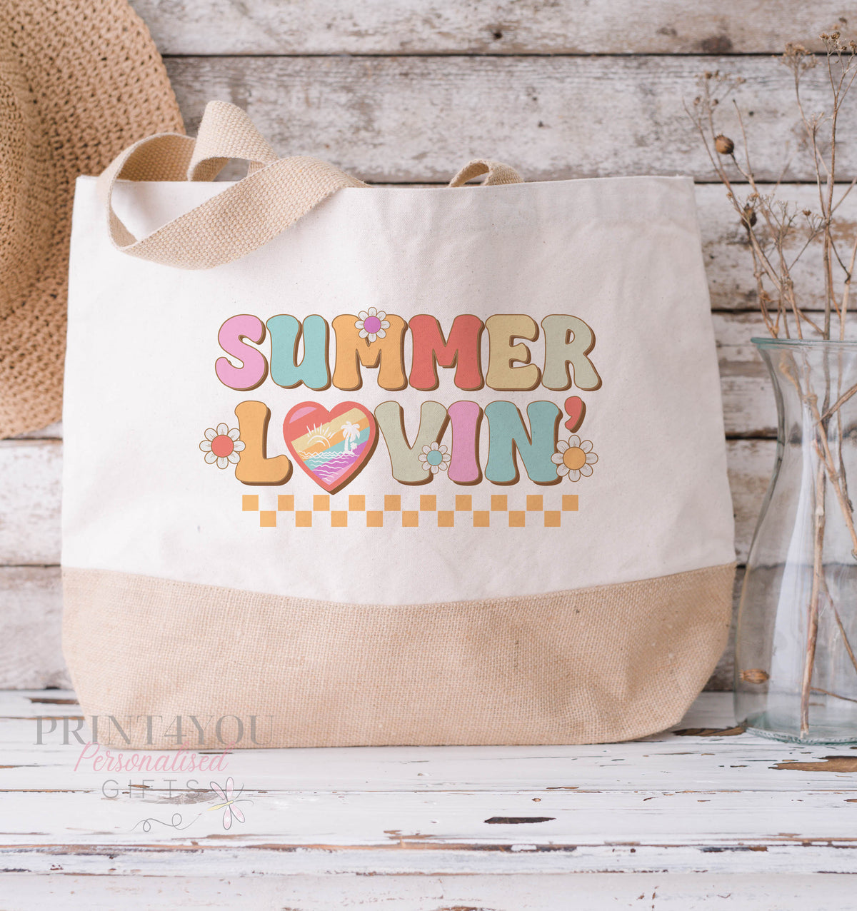 Cotton Jute Retro Summer Tote Bag – Medium & XL Holiday Shopper