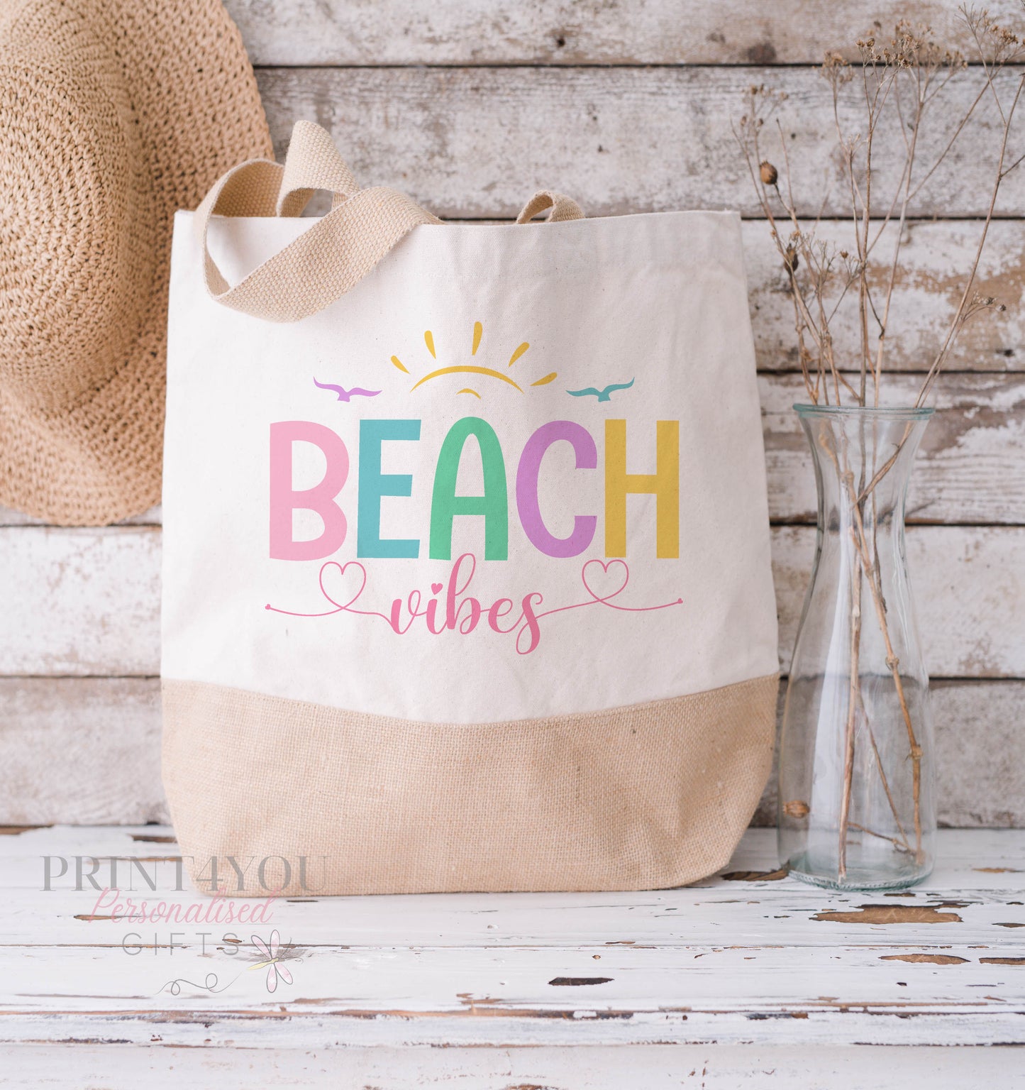 Cotton Jute Beach Vibes Tote Bag – Medium & XL Holiday Shopper