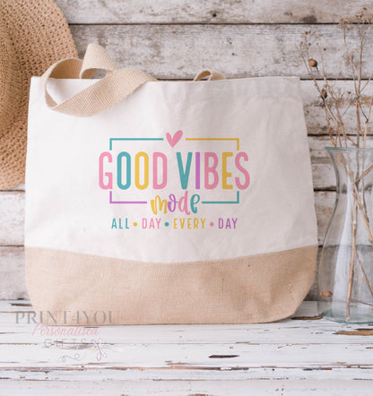 Good Vibes All Day Every Day, Colourful Positivity Gifts, Mug, Bag, Notebook, Passport Cover, make up bags - Large Beach Bag