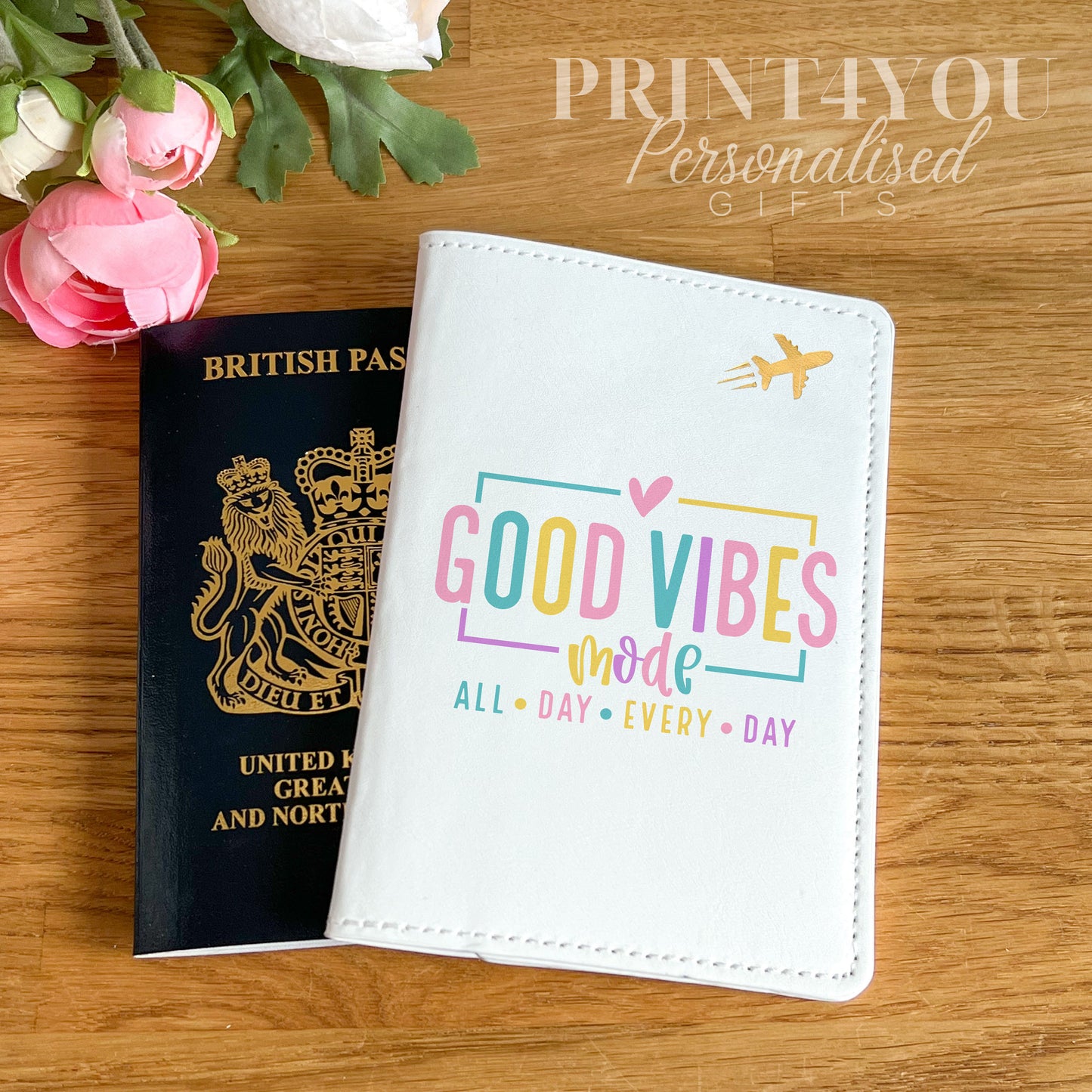 Good Vibes All Day Every Day, Colourful Positivity Gifts, Mug, Bag, Notebook, Passport Cover, make up bags
