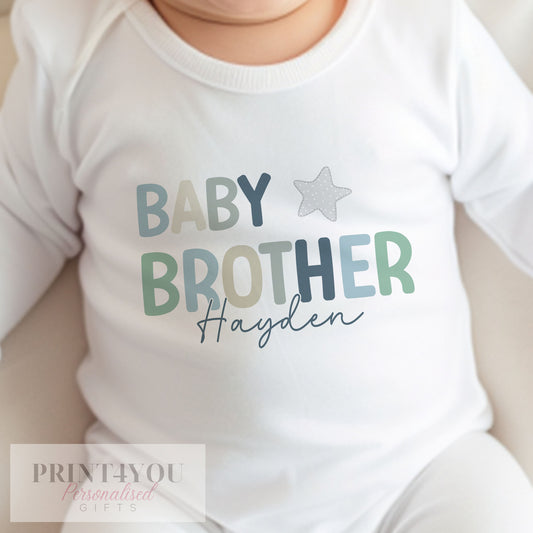 Personalised Baby Brother Outfit bib in soft white cotton, personalised print